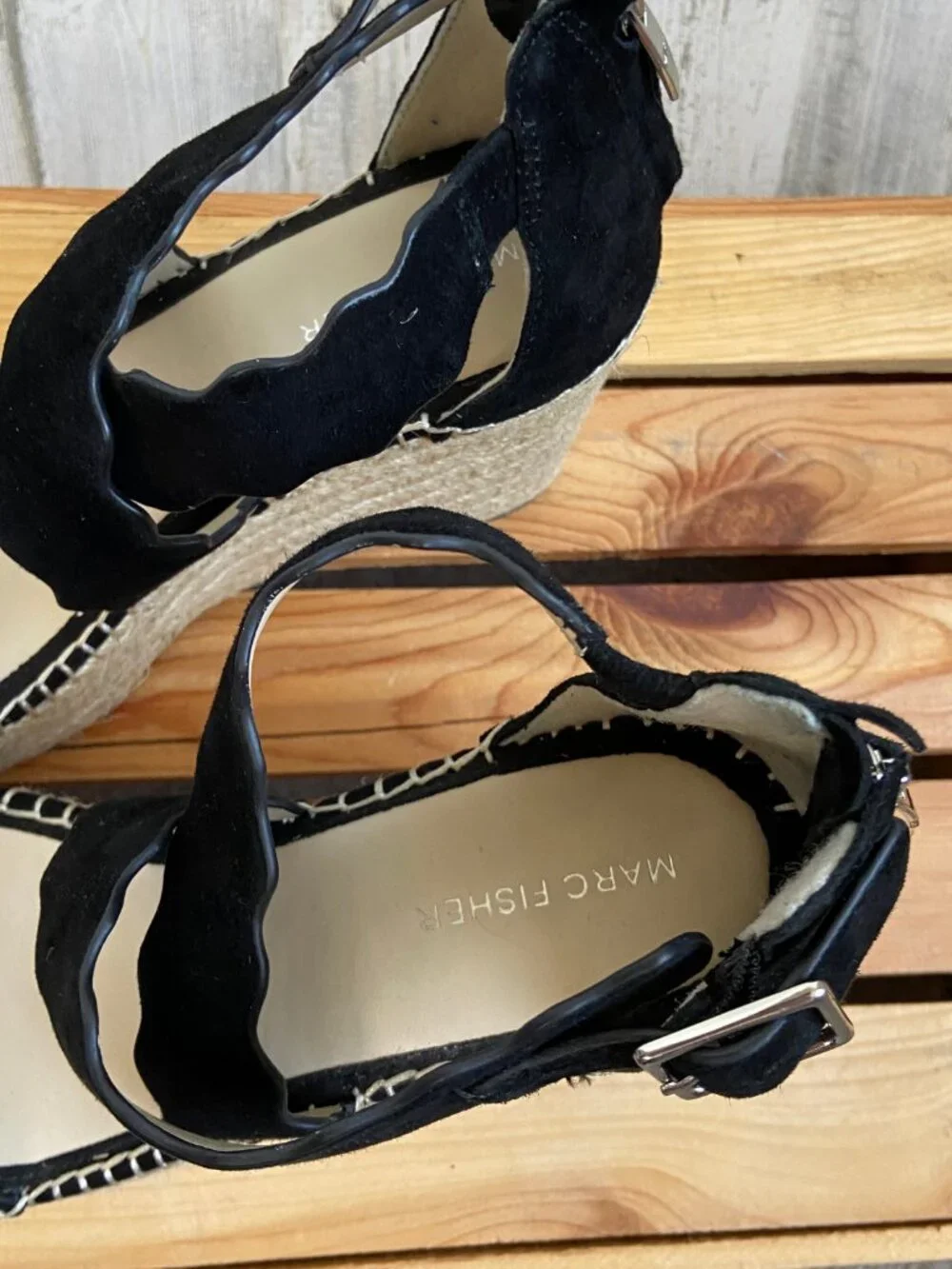 Marc Fisher Women's Size 8.5 Calita Platform Espadrille Heels Black Sandals